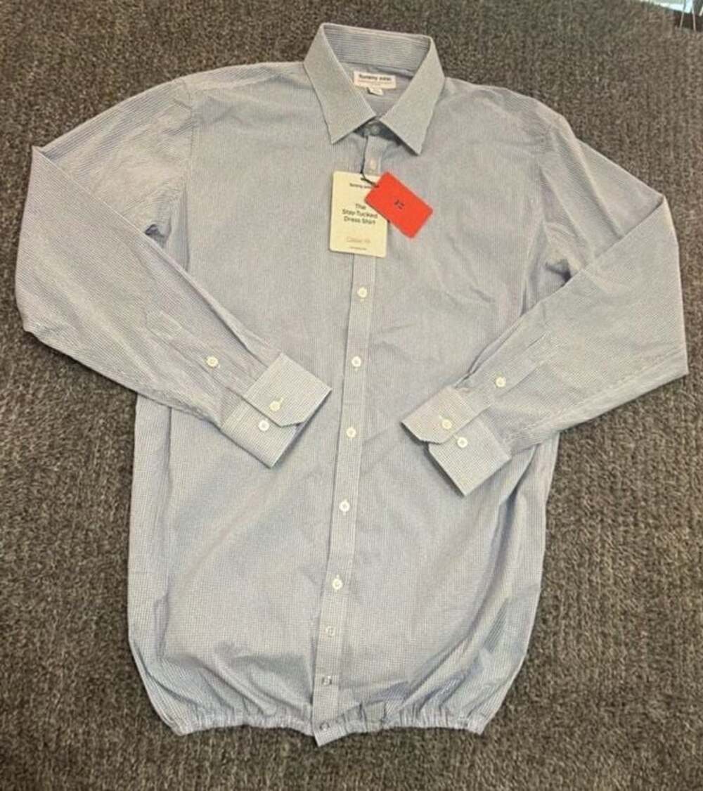Tommy John The Stay-Tucked Dress Shirt Classic Fit Light Blue Mini Check